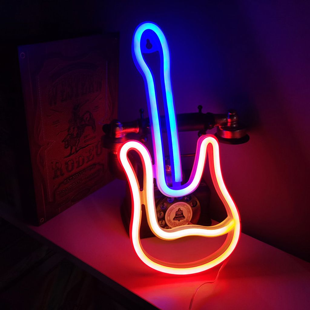 Wanduhr Uhr 3D LED Deko Skyline Hand Logo Rock and Roll Heavy Metal Neon  sign Neonreklame Leuchtschild E-Gitarre Guitar Artist Bass - .de