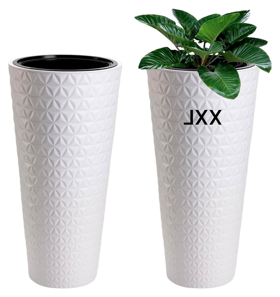 Blumenkübel Weiß Diamant Rund Slim 3D Effekt Pflanzkübel Einsatz Hoch XXL