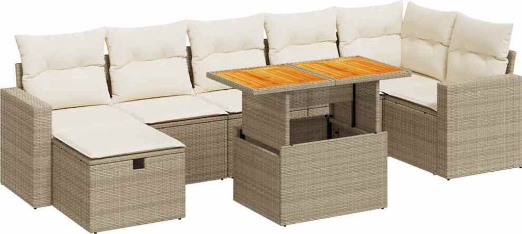 5-tlg. Garten-Sofagarnitur mit Kissen Beige Poly Rattan Akazie