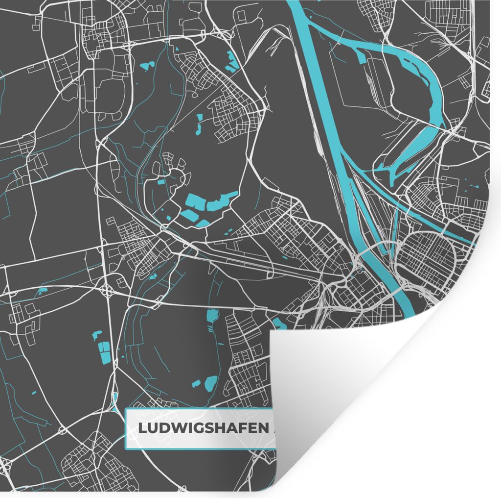 MuchoWow Wandtattoo Wandsticker Wandaufkleber Karte - Ludwigshafen am Rhein - Blau - Stadtplan - Deutschland 100x100 cm Selbstklebend und Reposit...