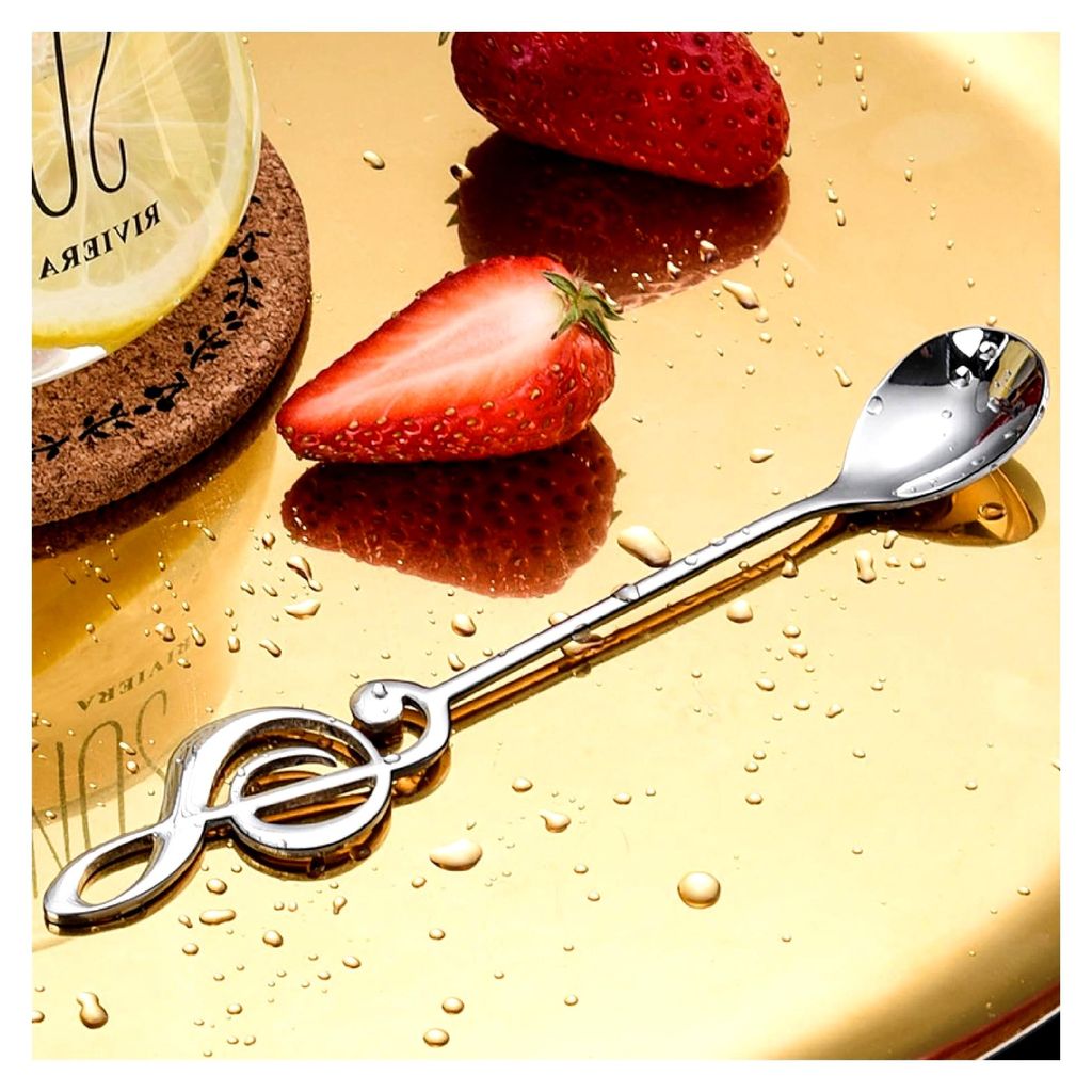 2 Stück Teelöffel aus Edelstahl, Musikalische Kaffeelöffel, Set für Zuhause, Dessertlöffel, Eislöffel, Joghurtlöffel (Gold und Silber)