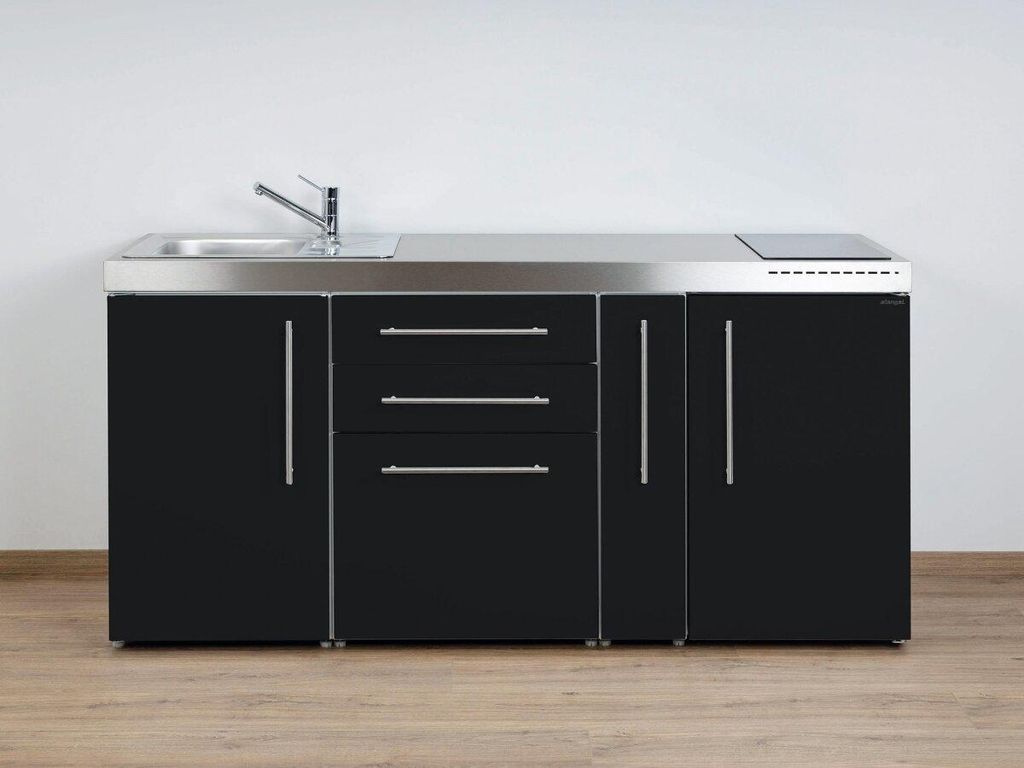 Stengel Miniküche MP 180 A Schwarz mit Kühlschrank und Apothekerauszug