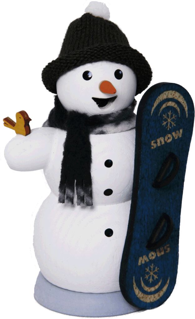 Drechslerei Kuhnert - Räucherfigur Schneemann mit Snowboard - Größe ca. 13cm, für Räucherkerzen Größe M (Standard) - 35015