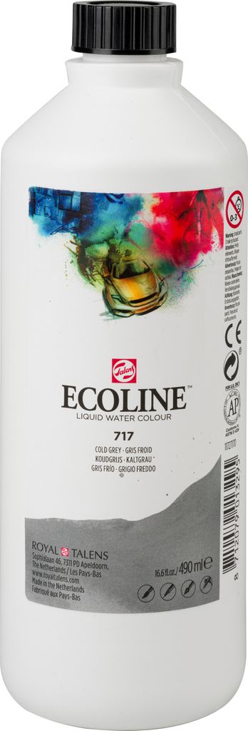 Ecoline Flüssige Wasserfarbe Flasche 490 ml Kaltgrau 717