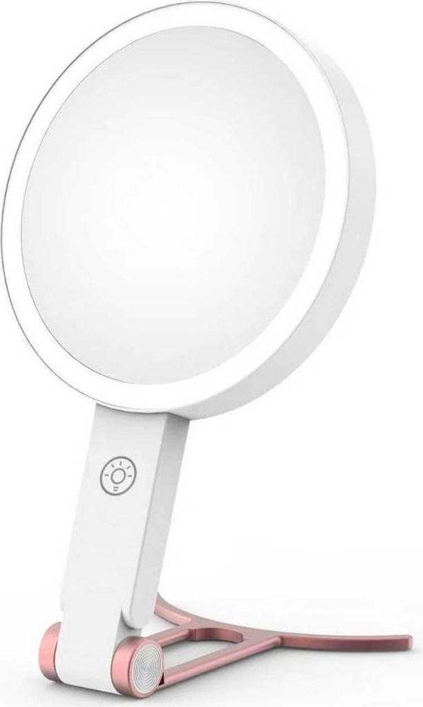 INF LED Schminkspiegel mit C-Form Ständer - 10x Vergrößerung, Doppelseitig Rosa