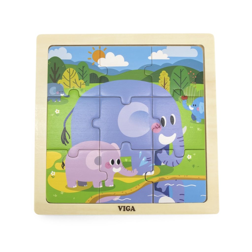 VIGA Handliches Elefantenpuzzle aus Holz 9 Teile