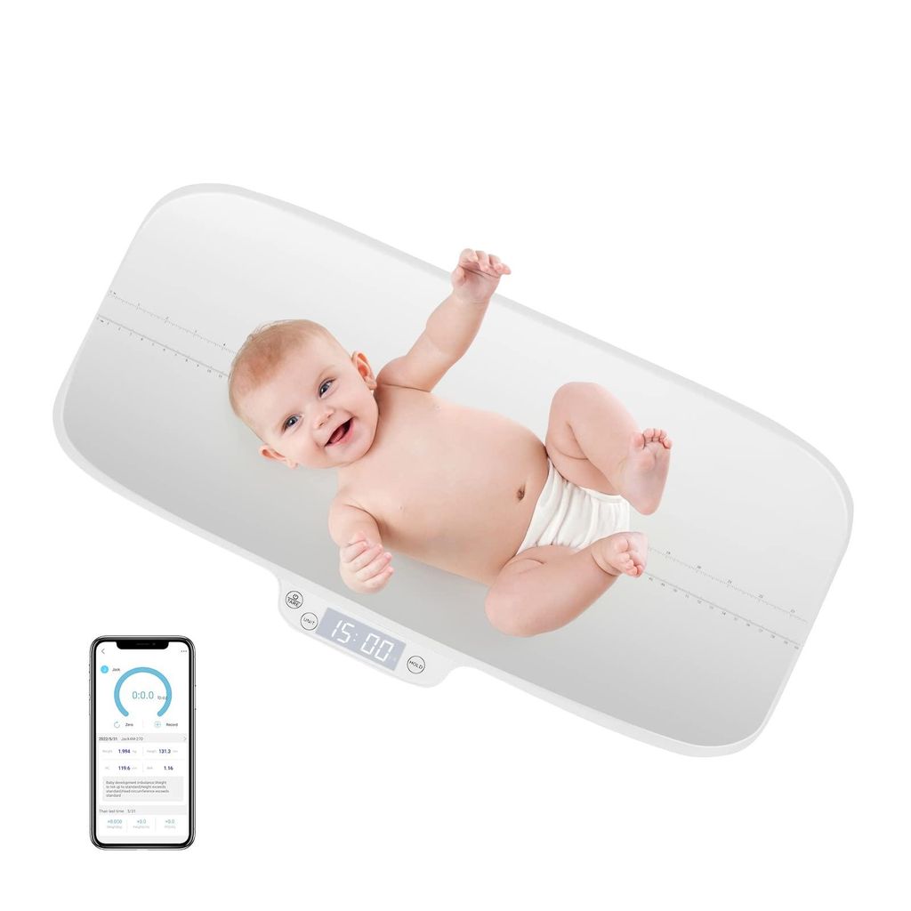 GOPLUS Digitale Babywaage, Smarte Babywaage mit Bluetooth & App, Halte- und Tarafunktionen, LED-Anzeige, Maximalgewicht 30 kg, weiß