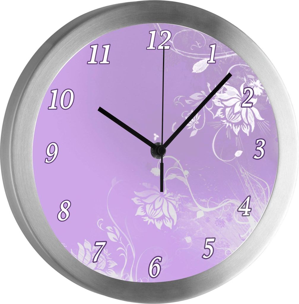 Funkuhr, Kinder Wanduhr, Kinderuhr, Kinderzimmer Blumenranke lila