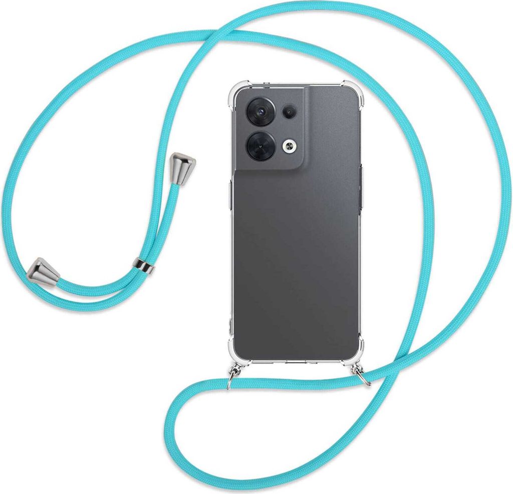 Handykette Backcover-Schutzhülle mit Band (Metall silberfarben) für Oppo Reno8 5G (CPH2359, 6.4'') - türkis
