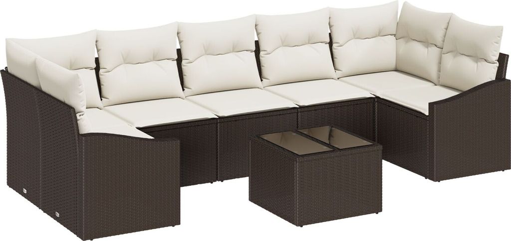 Möbel 8-teilige Garten-Sofa-Garnitur mit Kissen aus braunem Poly Rattan - Gartensofas 3346638
