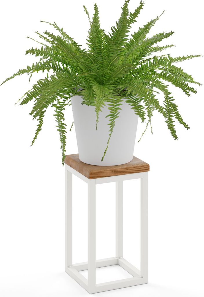 LAMO Manufaktur Blumenständer Weiss Metall | Pflanzenständer Holz mit Dunkel Farbe | Blumenhocker klein 30 cm für große Zimmerpflanzen | 100% E...