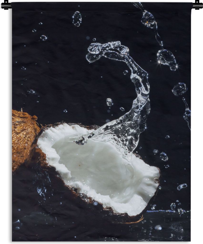 MuchoWow Wandteppich Wandbehang Kokosnuss - Stillleben - Wasser - Schwarz - Frucht 90x120 cm Tapisserie Dekoration Wandtuch - Wanddeko