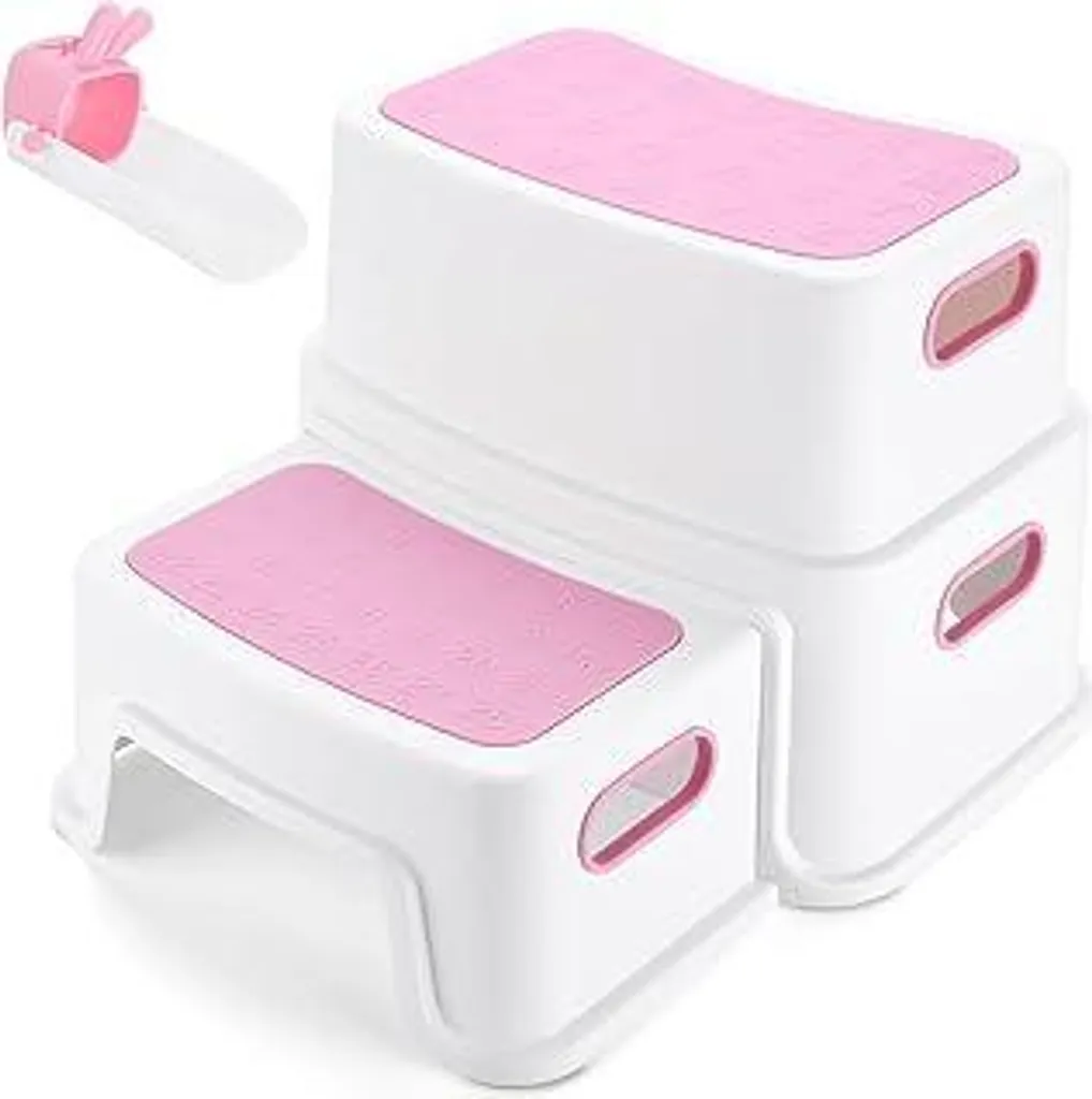 Sgabello per bambini, sgabello a due gradini per bambini, sgabello robusto a due gradini per bagno, lavandino e WC, antiscivolo, più sicuro per i bambini piccoli Sgabello Step Stool