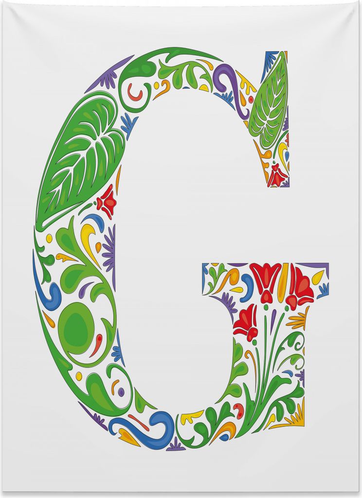 Abakuhaus Buchstabe G Wandteppich, Bunte Flora-Hauptstadt aus Weiches Mikrofaser Stoff Kein Verblassen Klare Farben Waschbar, 110 x 150 cm, Mehrfarbig