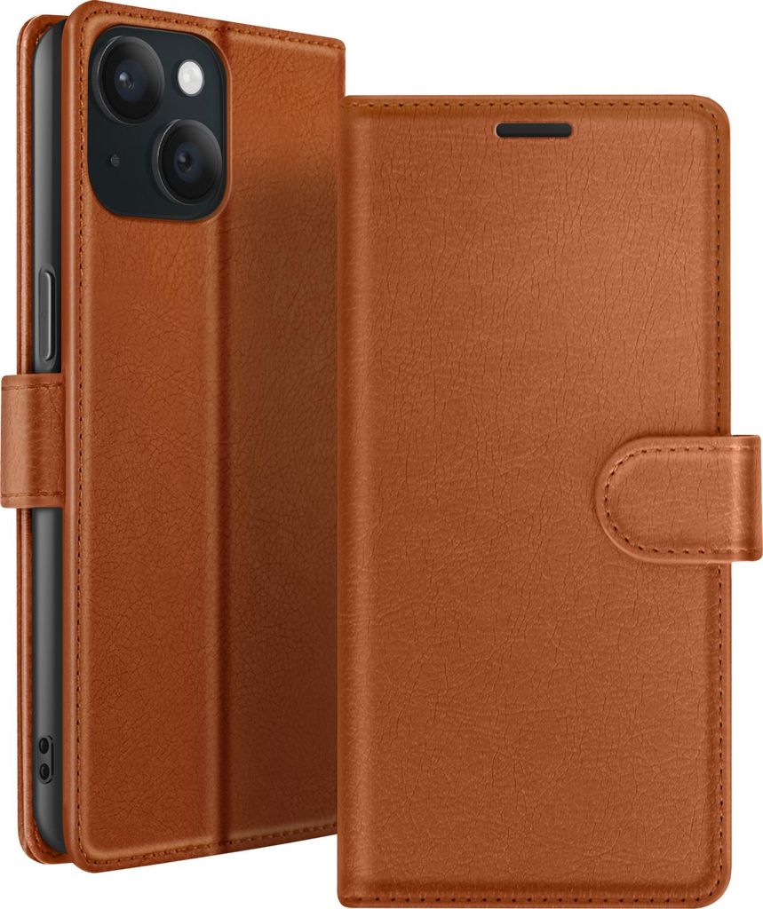 Zanaé, Klappetui iPhone 15 mit Kartenhalter und Magnetverschluss, Braun