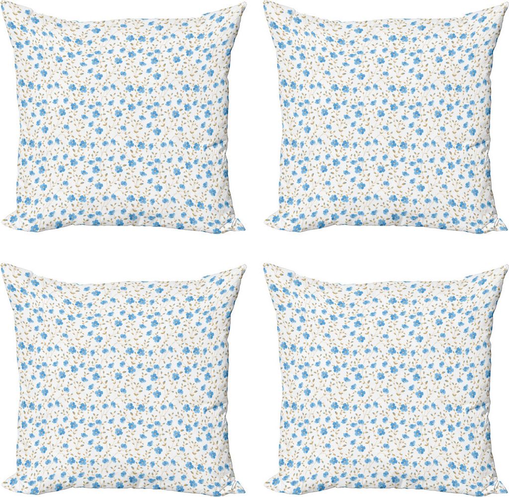 ABAKUHAUS Blume Kissenbezug Set (4 Stück), Feld-Blumen-Strudel, Moderner Doppelseitiger Digitaldruck, 40 cm x 40 cm, Blau resedagrün