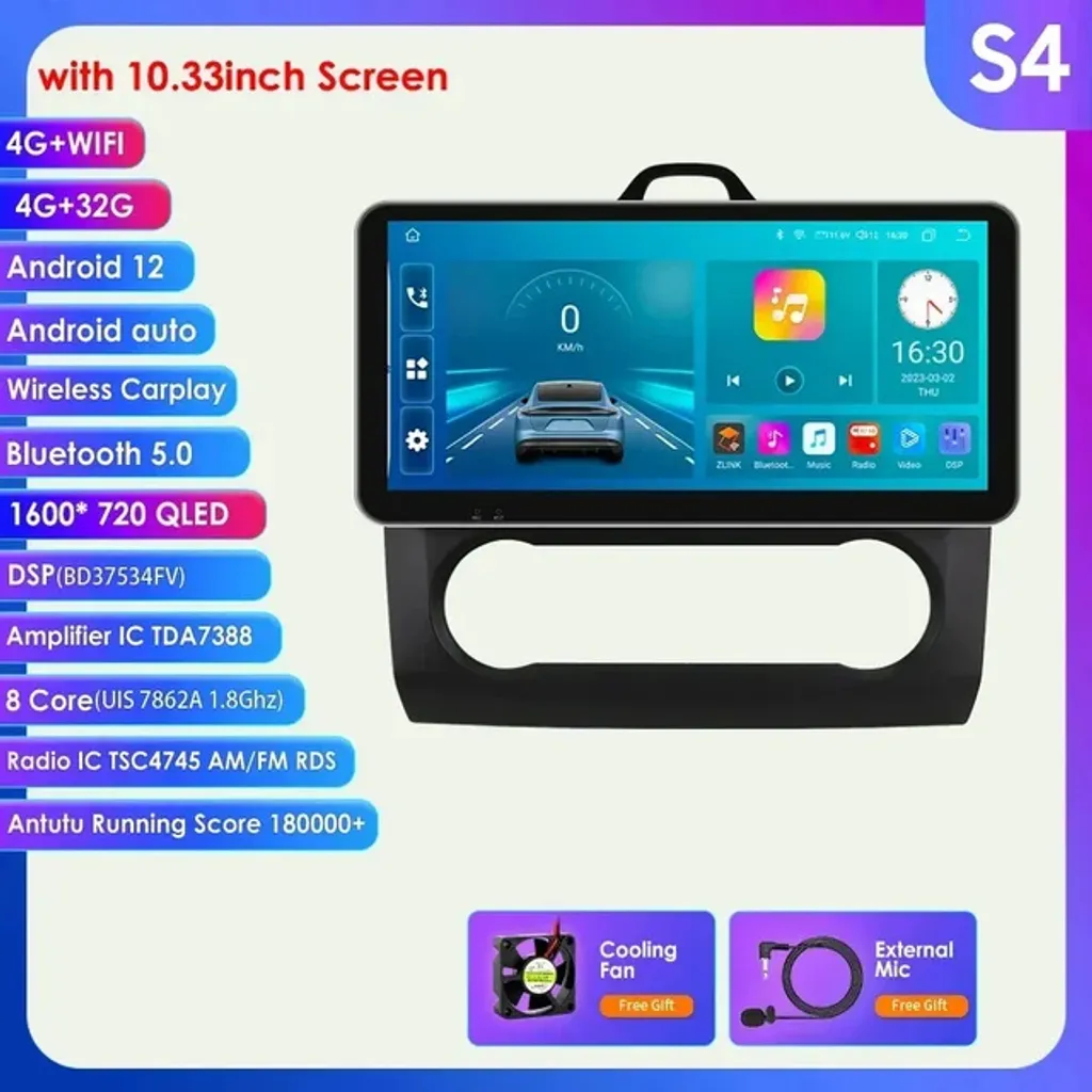 Écran Multimédia Android 12 Ford Focus Mk2 avec GPS et Carplay Intégré