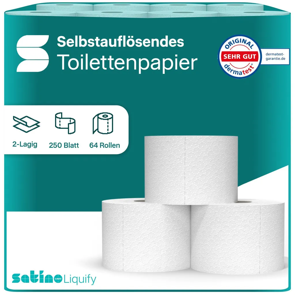 Papier Toilette WC à Dissolution Rapide Satino Liquify 2 Plis 64 Unités