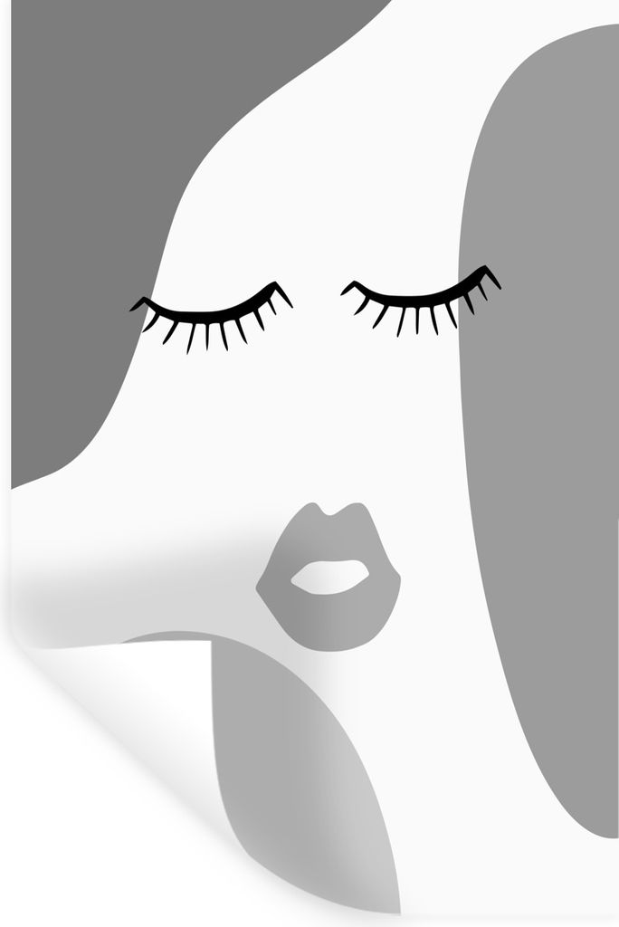 MuchoWow Wandtattoo Wandsticker Wandaufkleber Gesicht - Abstrakt - Schwarz - Weiß 40x60 cm Selbstklebend und Repositionierbar - Wierderverwendba...