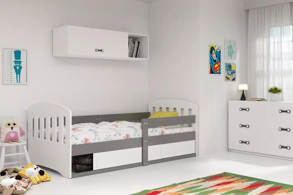 Kinderbett 80x160 GAVRIL mit Stauraum - grau/weiß
