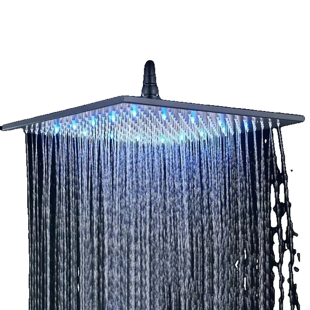 Doccia Cromoterapia LED Nera 40cm: Soffione a Pioggia Relax Assoluto