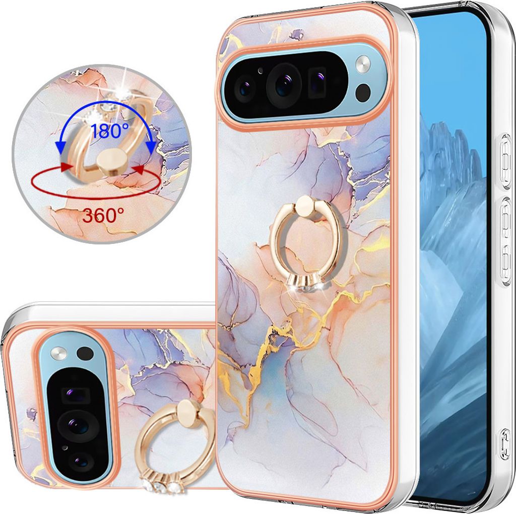 Hülle für Google Pixel 9 Muster TPU Silikon Stoßdämpfer Bumper Schutzhülle mit Ring Ständer Grau