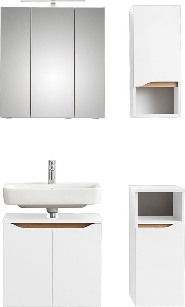 Badezimmer Set in Weiß Glanz mit Weiß Hochglanz QUEIMADOS-66, B/H/T ca. 95/200/33 cm