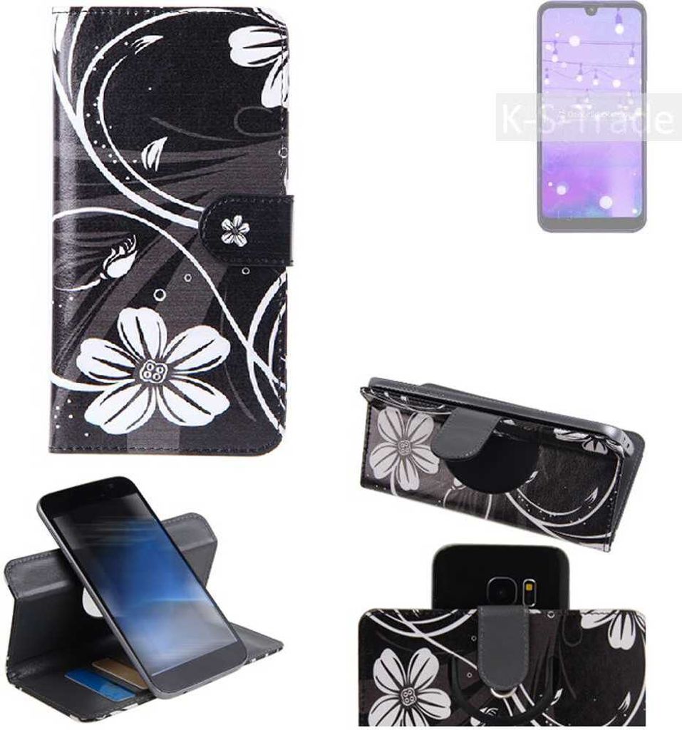K-S-Trade Schutzhülle Handyhülle kompatibel mit LG Electronics W11 Hülle 360° Wallet Case ''Flowers'' Klapphülle Hülle schwarz-weiß 1x