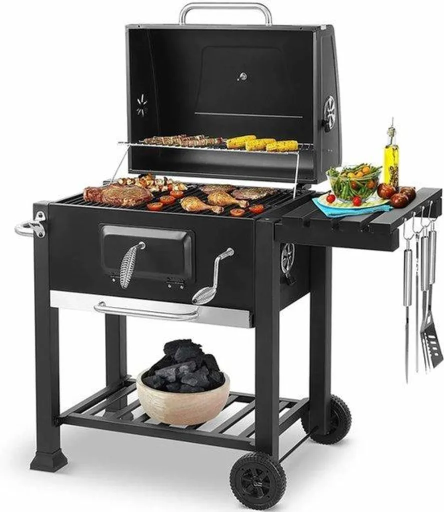 Barbecue au charbon de bois anti-brûlure avec 3 grilles de cuisson