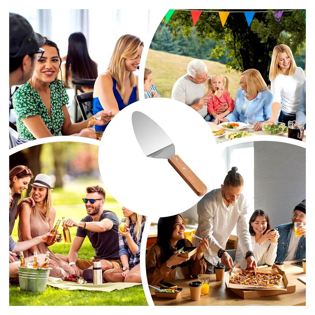 Pizzaschaufel, dreieckige Kelle, Edelstahl, Holzgriff, Küchenutensil, Servieren, Kuchen, Torte, Dessert, Gebäck, 10,63x2,91 Zoll