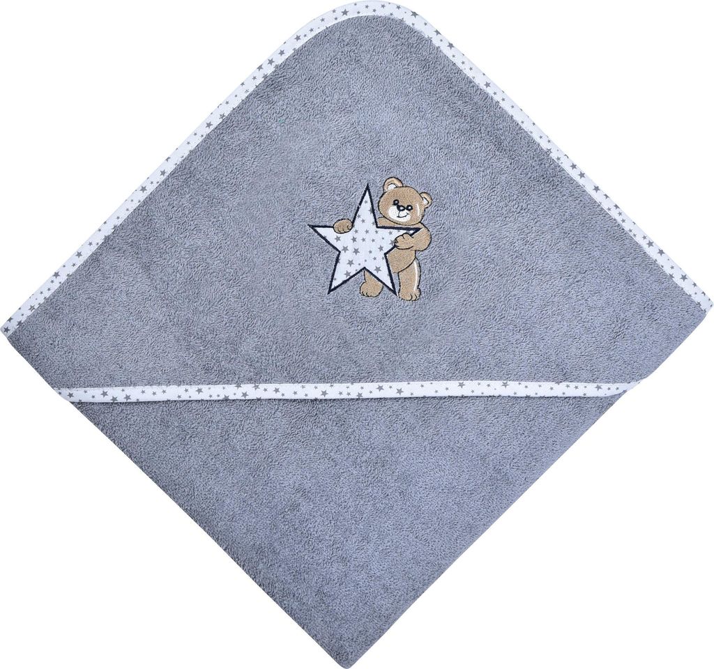 Wörner Kapuzenbadetuch Stern" grau 100x100 cm"