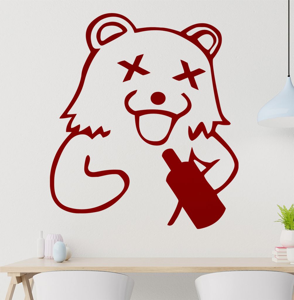 säufer Pedobär Wandtattoo in 6 Größen - Wandaufkleber Wall Sticker - Dekoration, Küche, Wohnzimmer, Schlafzimmer, Badezimmer