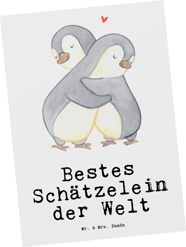 Mr. & Mrs. Panda Postkarte Pinguin Bestes Schätzelein der Welt - Weiß - Geschenk, Schatzi, Mann, Grußkarte, bildkarte, Frau, Postkarten, Freundi...
