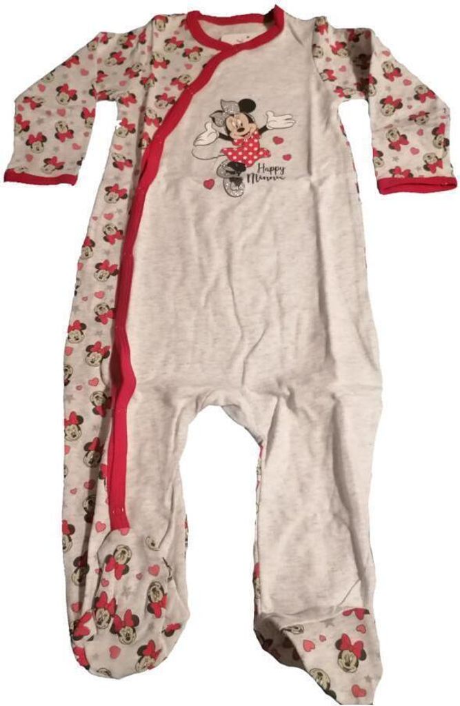 Happy Minnie' Baby Strampler | Grau mit Farbakzent | 100% Baumwolle | grau-rot abgestzt,80