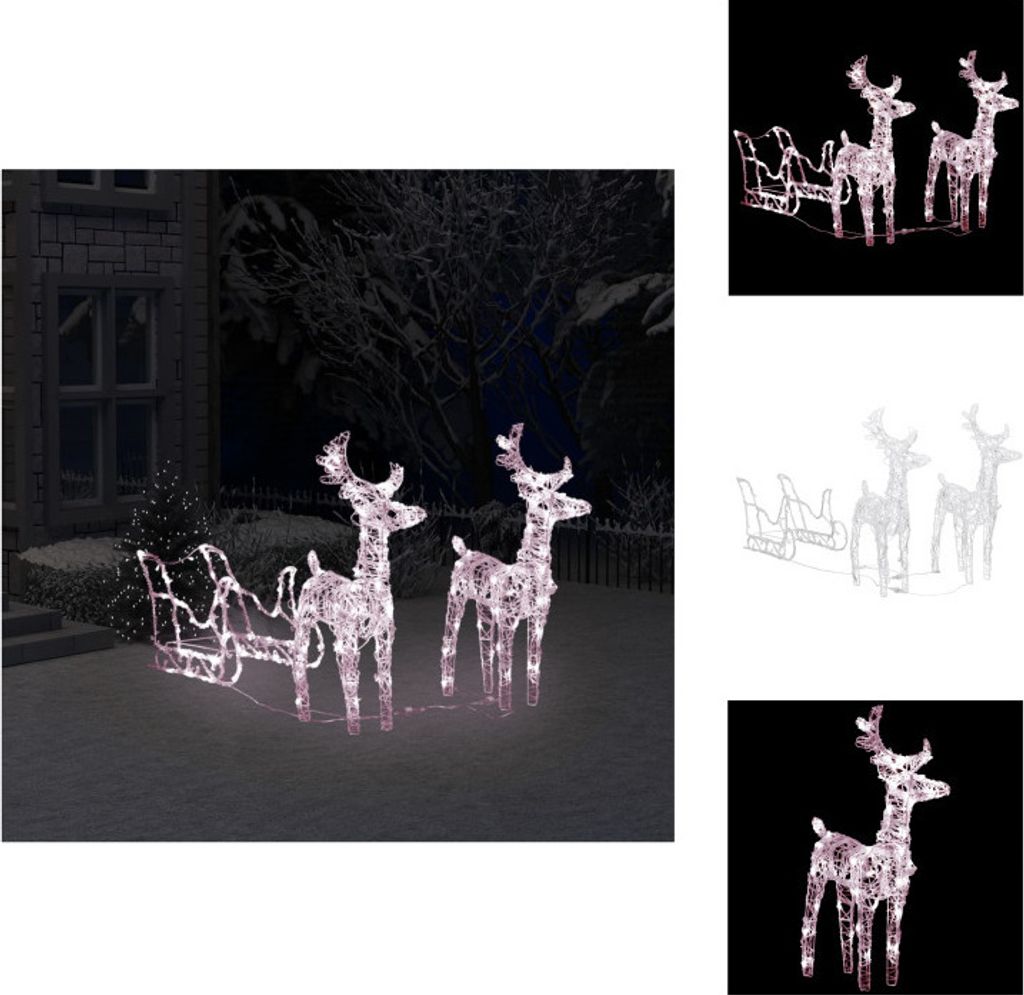 vidaXL Vianočná dekorácia sob a sane 160 LED 130 cm akryl - Obrázok produktu 
