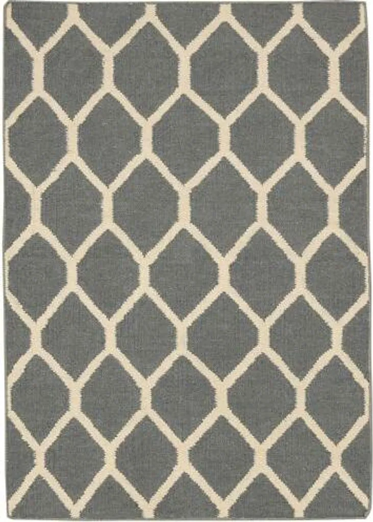Tapis tissé plat Kelim gris et blanc 90x150 cm pour salon et bureau