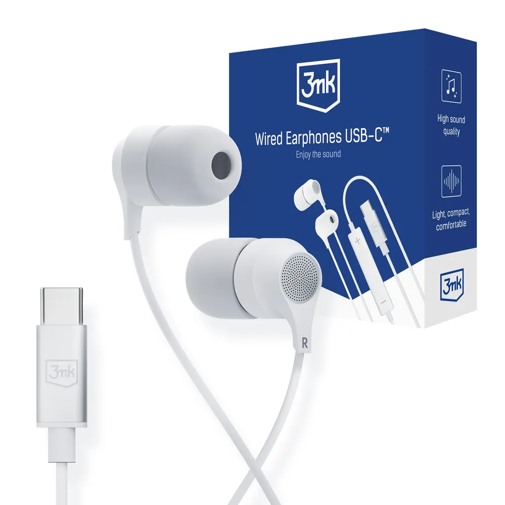 Cuffie 3mk USB-C Bianchi: Auricolari In-Ear con Cavo Antigroviglio e Mic
