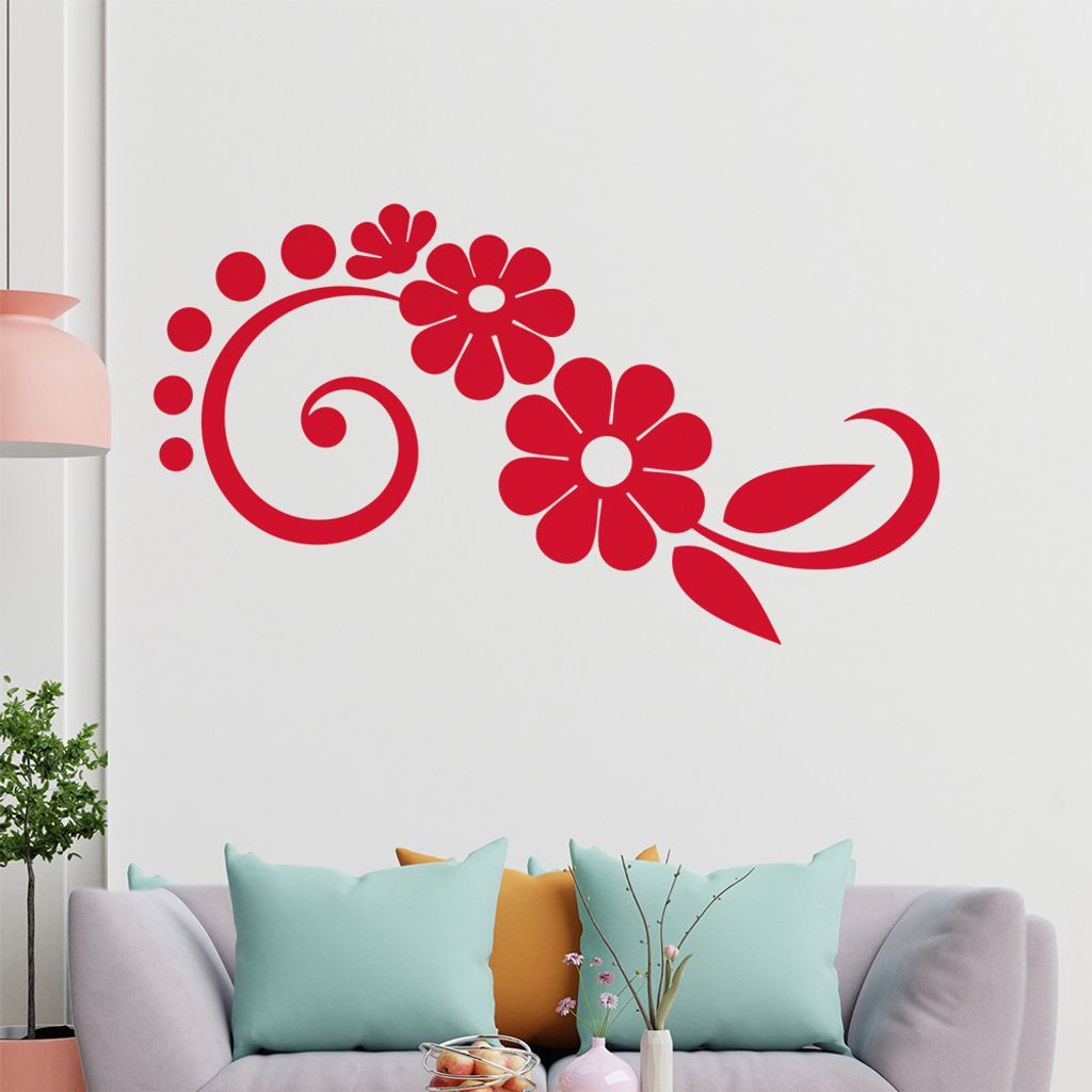 Blume - Linien Punkte Wandtattoo in 6 Größen - Wandaufkleber Wall Sticker - Dekoration, Küche, Wohnzimmer, Schlafzimmer, Badezimmer