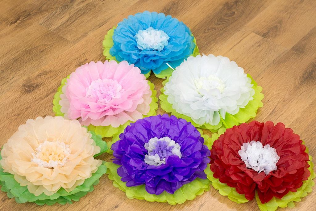 1 Papier PomPon Blume 35cm 2-farbig, Farbauswahl:apricot 714