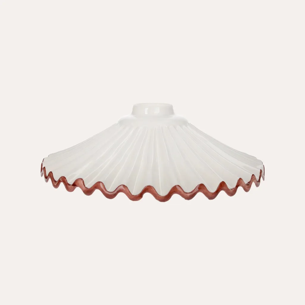 Abat-jour suspension rustique en céramique blanche et liseré marron