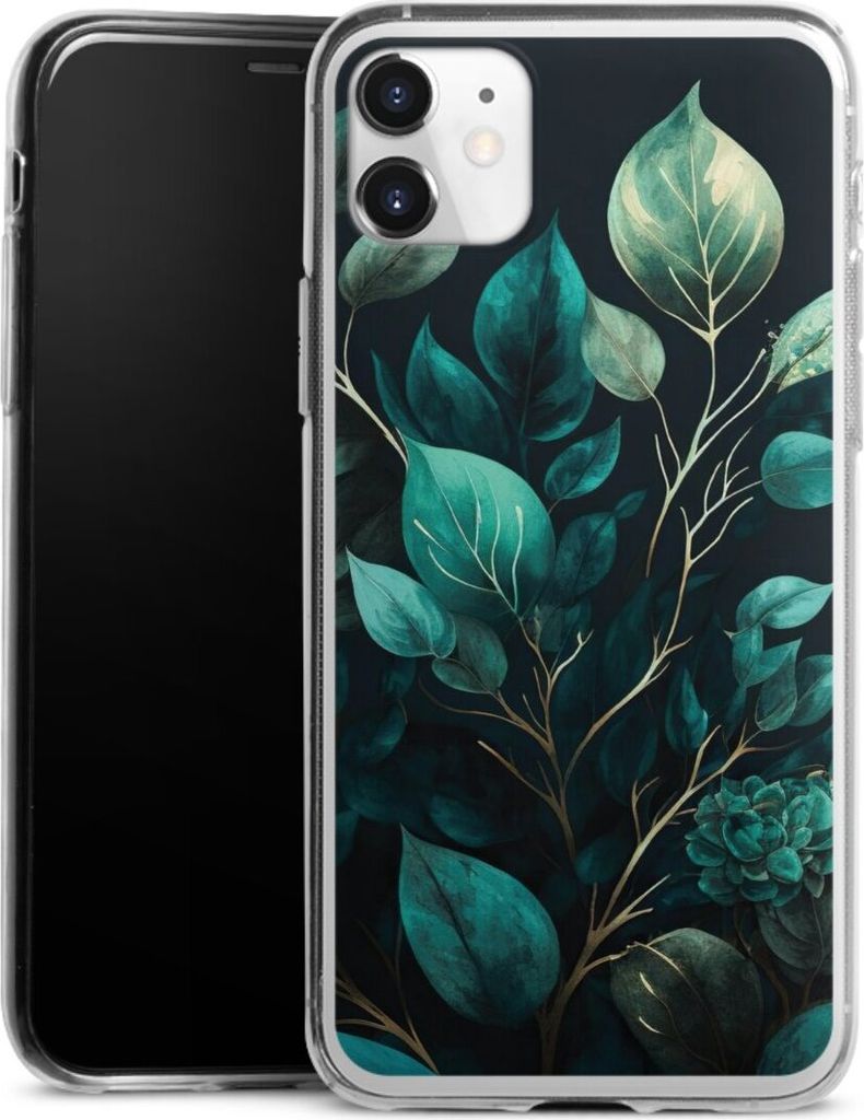 DeinDesign Slim Hülle für Apple iPhone 11 Silikon Case Ultra Dünn Handyhülle Blätter schwarz Eukalyptus