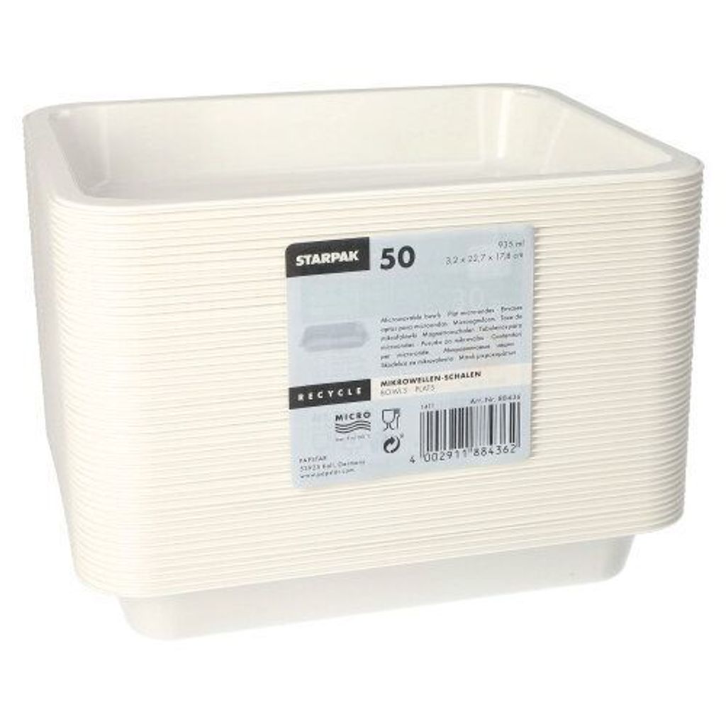 Mikrowellenschalen, PP ungeteilt 935 ml 3,2 cm x 22,7 cm x 17,8 cm weiss