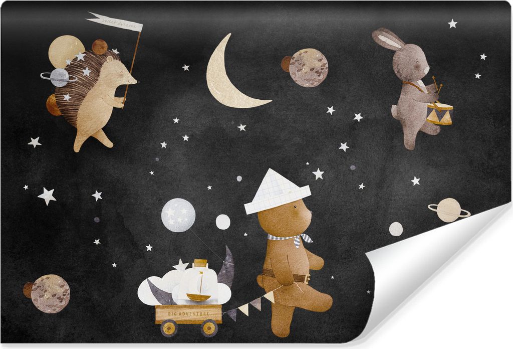 Muralo Vlies Fototapete Für Kinderzimmer TIERE Sterne Planeten Monde Br. 416cm x Hö. 254cm