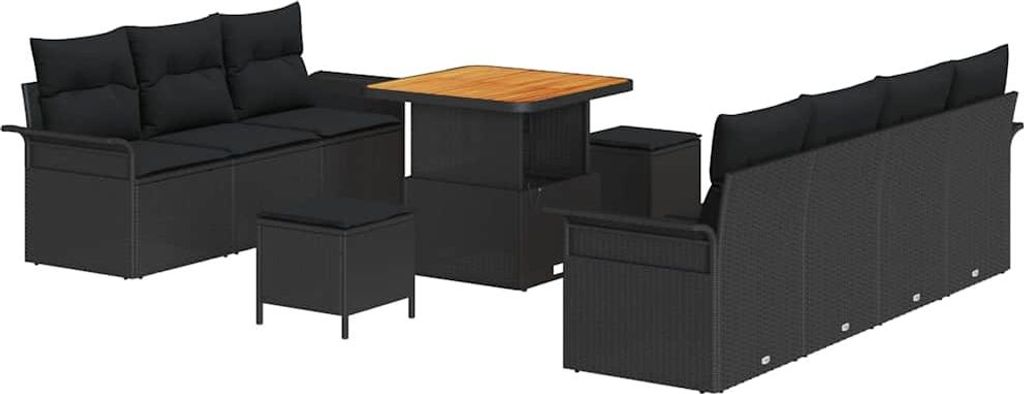 Garten-Sofa-Set mit Kissen mit Speicher 10 pcs Schwarz