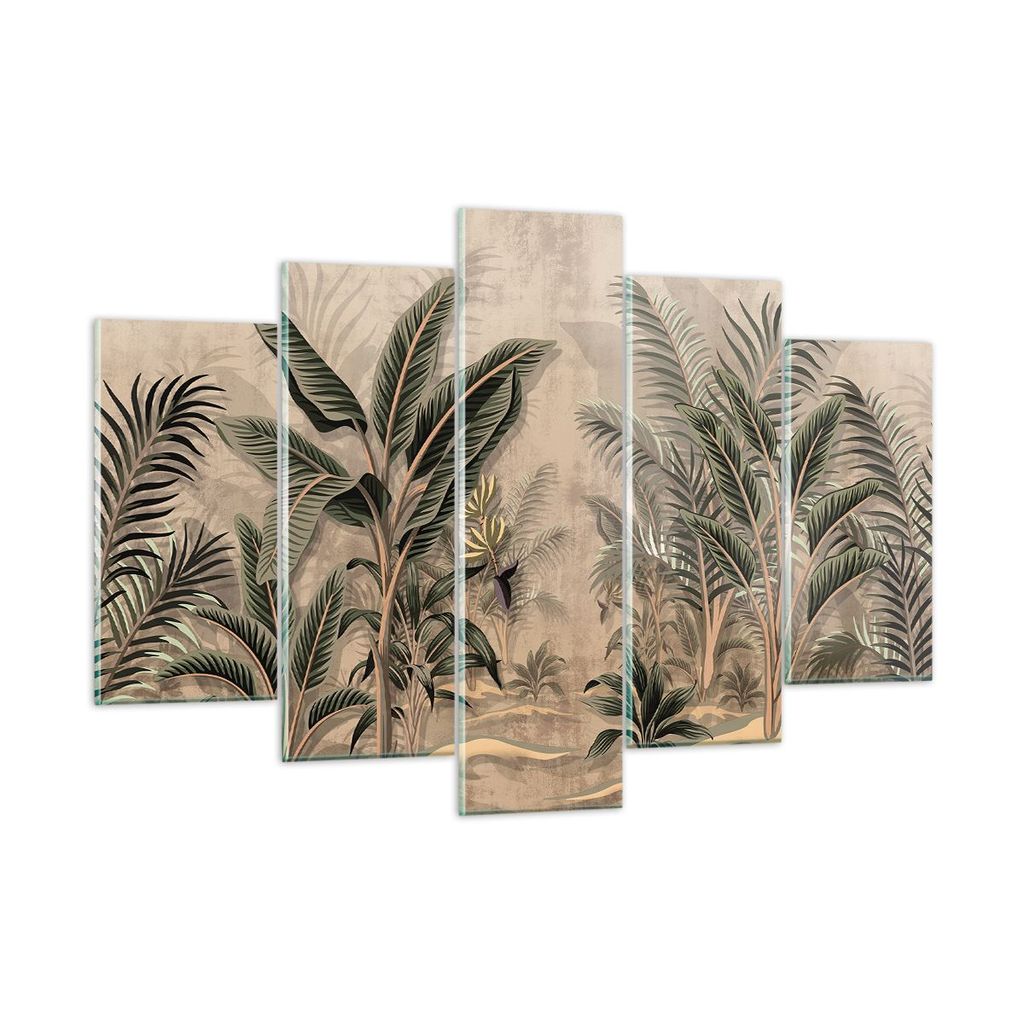 Bilder auf glas - 5 Teile - Wald Blatt Baum - 150x100cm - Glasbilder - Wandbilder - Bilder - zum Aufhängen bereit - Wanddekoration aus Glas - Glas...