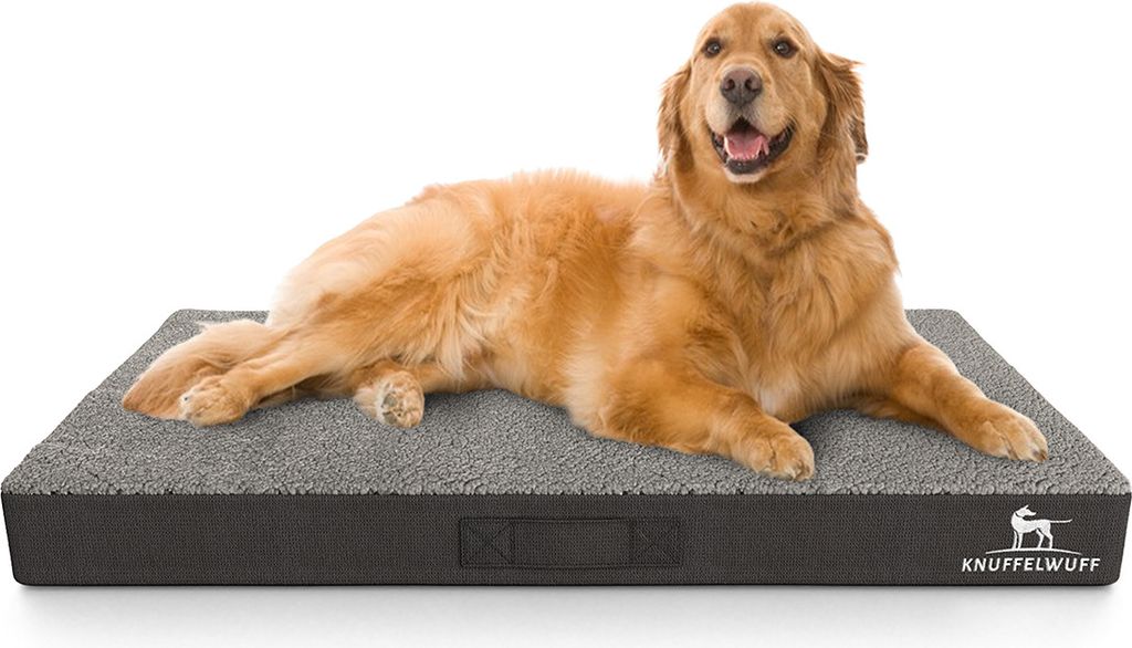 Knuffelwuff orthopädische Hundematte Ellenie aus Teddymaterial und Velours 79 x 60cm Grau