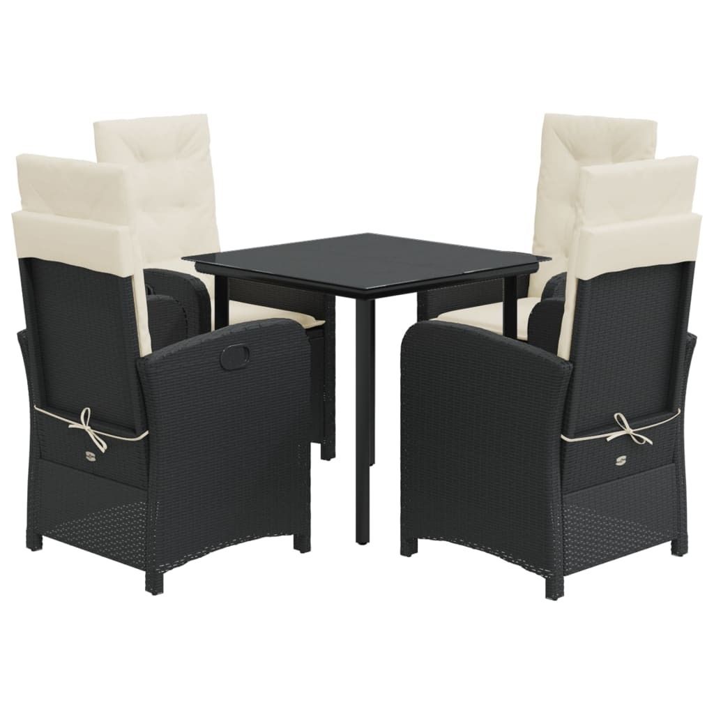 5-tlg. Garten-Essgruppe mit Kissen Schwarz Poly Rattan