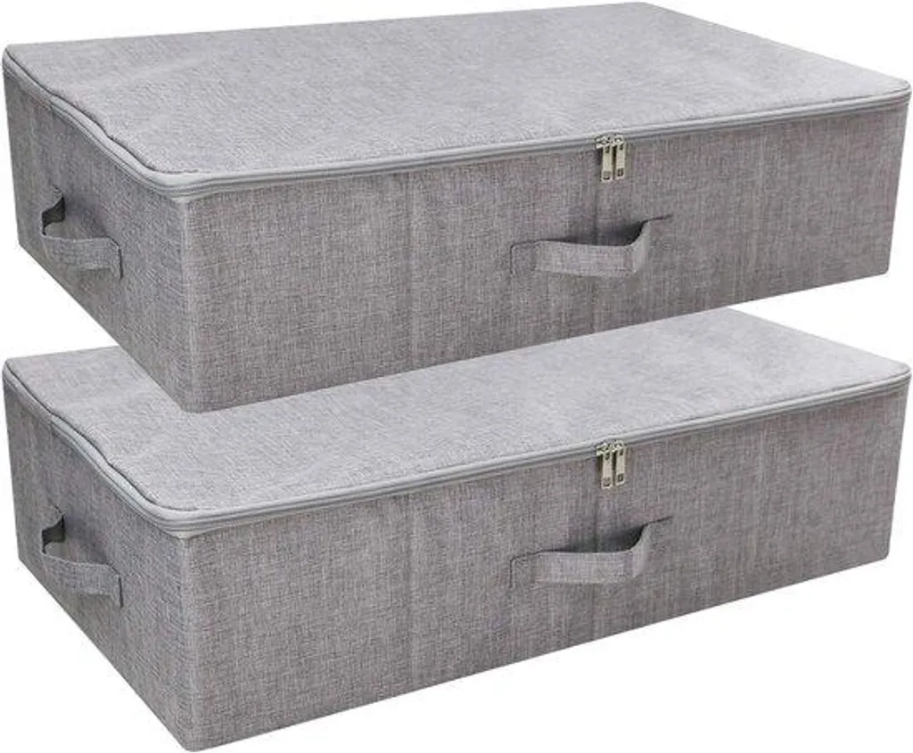 Rangement pour couvertures sous le lit - Lot de 2 sacs gris pliables