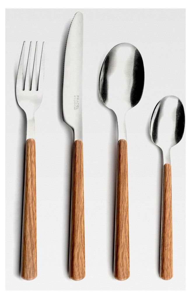 Besteck-Set, 24-teilig, Edelstahl 18/0, Holzgriff, spülmaschinengeeignet