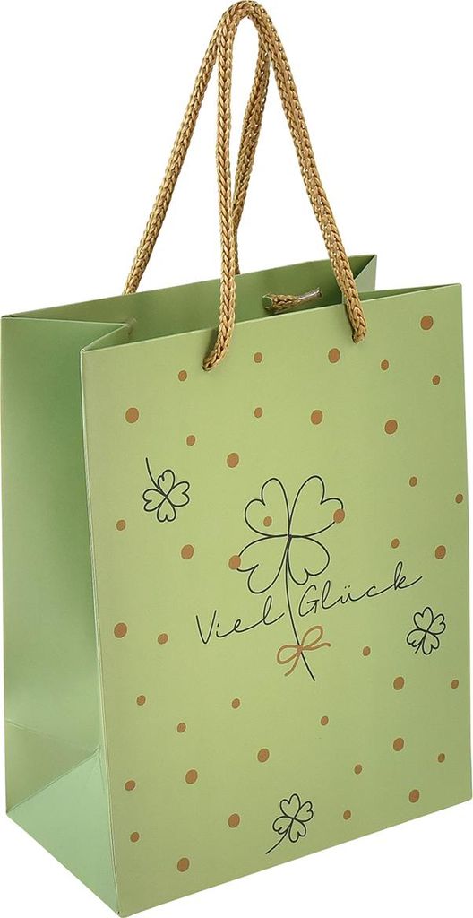 Edle Glückwunsch Geschenktüte mit Kleeblattmotiv aus Papier, 2 Stück
